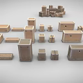 Wooden Display Shelves In Various Sizes And Shapes Arranged For Retail