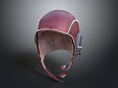 Vintage Red Leather Flight Helmet Featuring Stitching Detail Inner Lining And Headphone Microphone 3d model