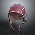 Vintage Red Leather Flight Helmet Featuring Stitching Detail Inner Lining And Headphone Microphone