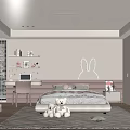Kids Room Interior With Rabbit Shaped Headboard Stuffed Toys Desk Shelves And Soft Rug