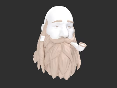 3D Bearded Character Head Model With Long Light Brown Beard And Pipe 3d model
