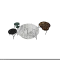 Elegant Round Marble Coffee Table With Black Metal Frame And Stools 3d model