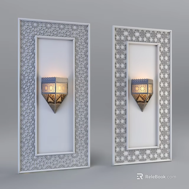 Traditional Style Wall Design With Intricate Patterned Frames And Geometric Wall Sconces 3d model