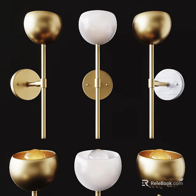 Modern Wall Lamps With Gold Metal Structures And White Spherical Shades Design 3d model 