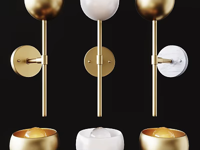 Modern Wall Lamps With Gold Metal Structures And White Spherical Shades Design 3d model