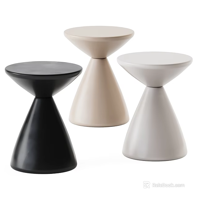 Modern Minimalist Side Tables With Conical Bases And Round Tops In Black Beige White 3d model 
