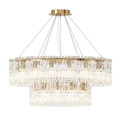 Elegant Multi Layered Crystal Chandelier With Modern Gold Frame Design 3d model
