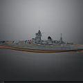 Detailed 3D Model of Battleship With Gray Hull Red Bottom and Masts