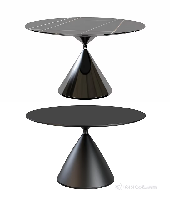 Modern Black Round Dining Table With Cone Shaped Base And Sleek Contemporary Design 3d model 