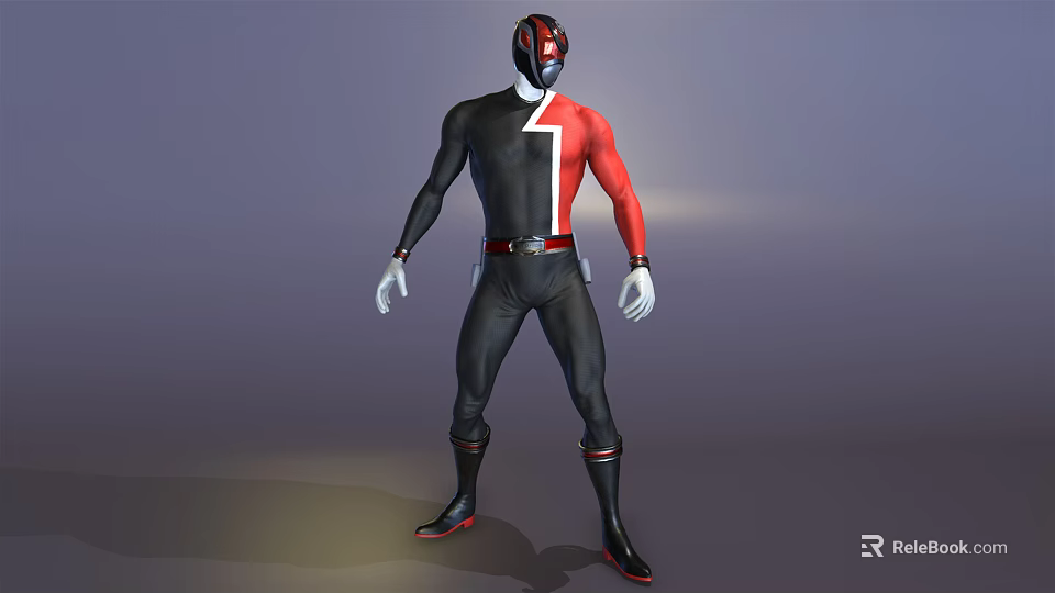 Black And Red Superhero Style 3D Character Wearing Bodysuit Helmet White Gloves And Boots 3d model 