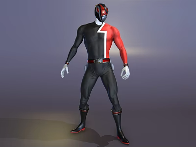 Black And Red Superhero Style 3D Character Wearing Bodysuit Helmet White Gloves And Boots 3d model
