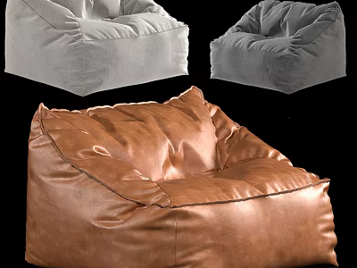 Comfortable Brown And Gray Leather Bean Bag Chair For Living Room Lounge 3d model