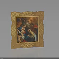 Golden Decorative Picture Frame With Intricate Carvings Holding Classic Religious Painting