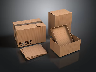 Open and Closed Cardboard Boxes with Stacked Sheets for Daily Household Storage 3d model