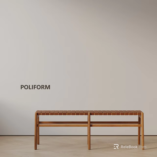 Poliform Minimalist Sofa Bench With Brown Leather And Wooden Frame 3d model 