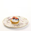 Delicate Floral Teaware Set with Teapots Teacups Saucers and Fruit Topped Tarts on White Tablecloth