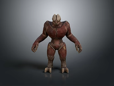 3D Monster Character Creature With Muscular Body Reddish Brown Exoskeleton And Large Claws 3d model