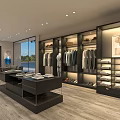 Modern Clothing Boutique Interior With Apparel Racks Mirror Display And Seating Area