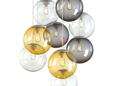 Modern Spherical Chandelier With Multiple Yellow Gray And Transparent Glass Balls 3d model