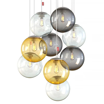 Modern Spherical Chandelier With Multiple Yellow Gray And Transparent Glass Balls 3d model