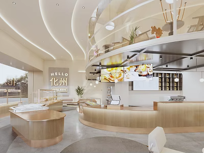 Modern Bubble Tea Shop Interior Design With Stylish Counter And Cozy Seating 3d model
