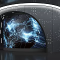 Curved Exhibition Booth With LED Lighting Illuminated Globe And Digital Network Lines