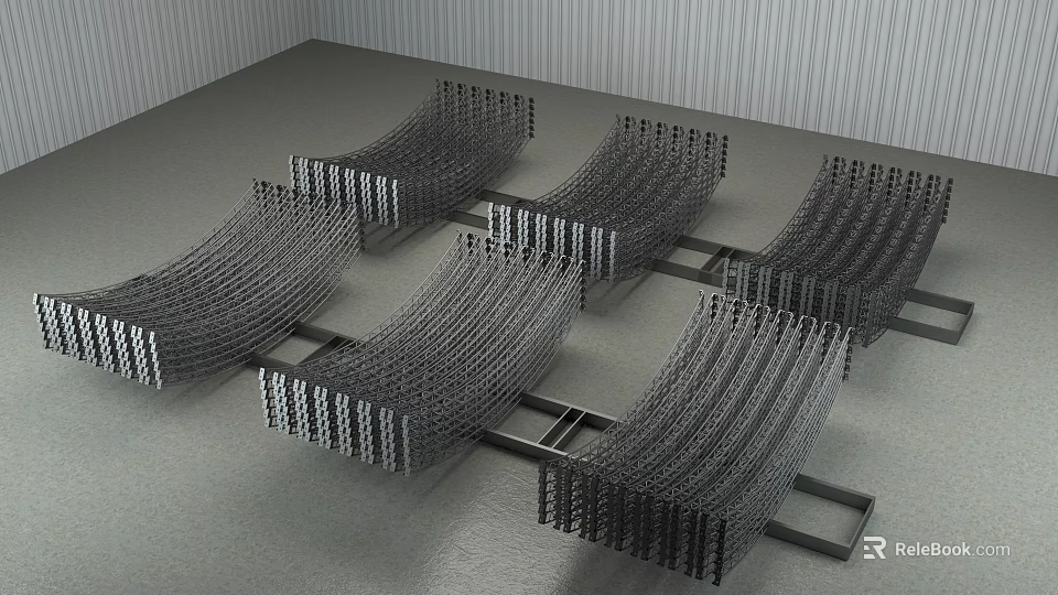 Modern Curved Metal Building Components With Interconnected Structural Framework 3d model 