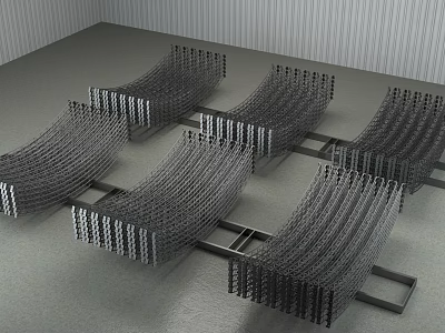Modern Curved Metal Building Components With Interconnected Structural Framework 3d model