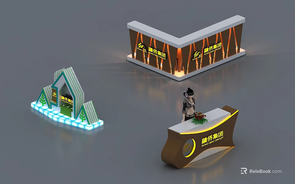 Aolun International Exhibition Booth With Reception Desk And Architectural Model 3d model 