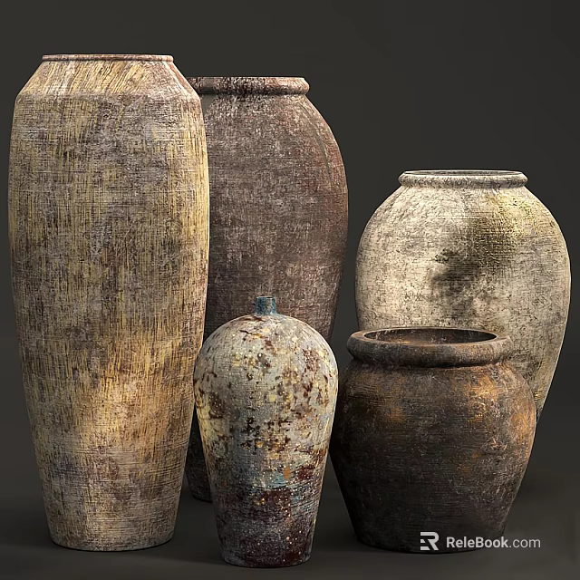 Vintage Ceramic Vessels With Textured Surfaces Unique Shapes And Earth Tones 3d model 