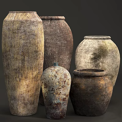 Vintage Ceramic Vessels With Textured Surfaces Unique Shapes And Earth Tones 3d model