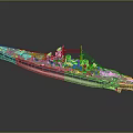 Detailed Model Warship Featuring Turret Superstructure Blue Hull And Brown Bottom