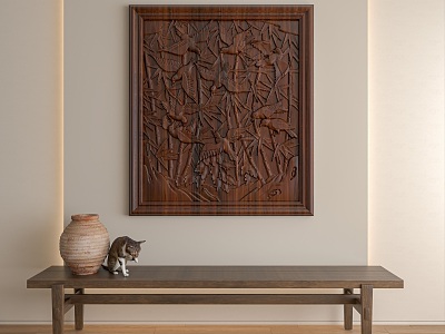 Quiet wood carving wall pendant model