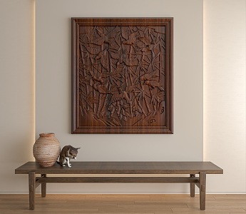 Quiet wood carving wall pendant 3d model