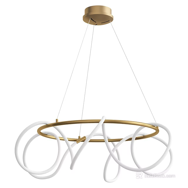 Modern Pendant Light With Golden Circular Frame And White Curved Accents 3d model 
