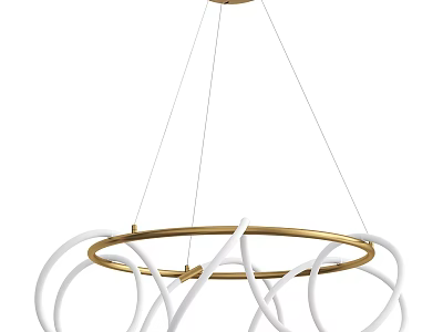 Modern Pendant Light With Golden Circular Frame And White Curved Accents 3d model