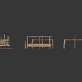 Various Wooden Frame Household Items Including Tables Shelves And Functional Structures 3d model