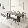 Modern Simple Dining Table and Chair Combination Long Dining Table Marble Dining Table and Chair Combination Simple Dining Chair Simple Chandelier 3d model