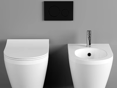 Sleek Modern White Toilet Design with Bidet and Wall Mounted Black Control Panel 3d model