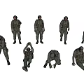 Game And Movie Characters In Military Uniform With Various Standing Crouching And Bending Poses