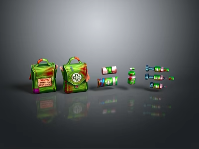 Stylish Green and Red Design Household Products Including Bags and Roll Items 3d model
