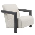 Modern Beige Single Sofa With Square Dark Wooden Armrests And Fluffy Fabric Design