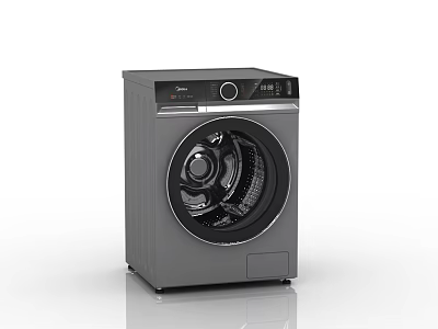 Gray Front Loading Washing Machine With Modern Design And Digital Control Panel 3d model