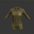 Durable Cotton Casual Workwear Jumpsuit in Green Brown with Patch Pockets and Button Front