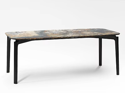 Modern Rectangular Dining Table With Black Metal Legs And Natural Texture Tabletop 3d model