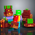 3D Pixel Style Characters And Creatures With Blocky Structures And Various Colors 3d model