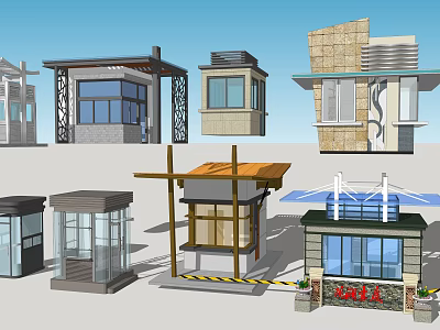 Various Modern Security Booth Designs With Glass Metal And Stone Materials 3d model
