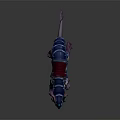 Fantasy Armored Creature With Purple Body Spiked Ears Blue Glowing Accents And Red Saddle