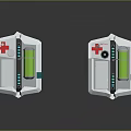 Medical Emergency Structure Featuring Red Cross Green Cylinder And White Base