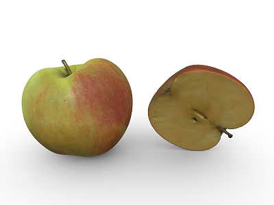 Whole Red and Green Apple with Sliced Half on White Background 3d model